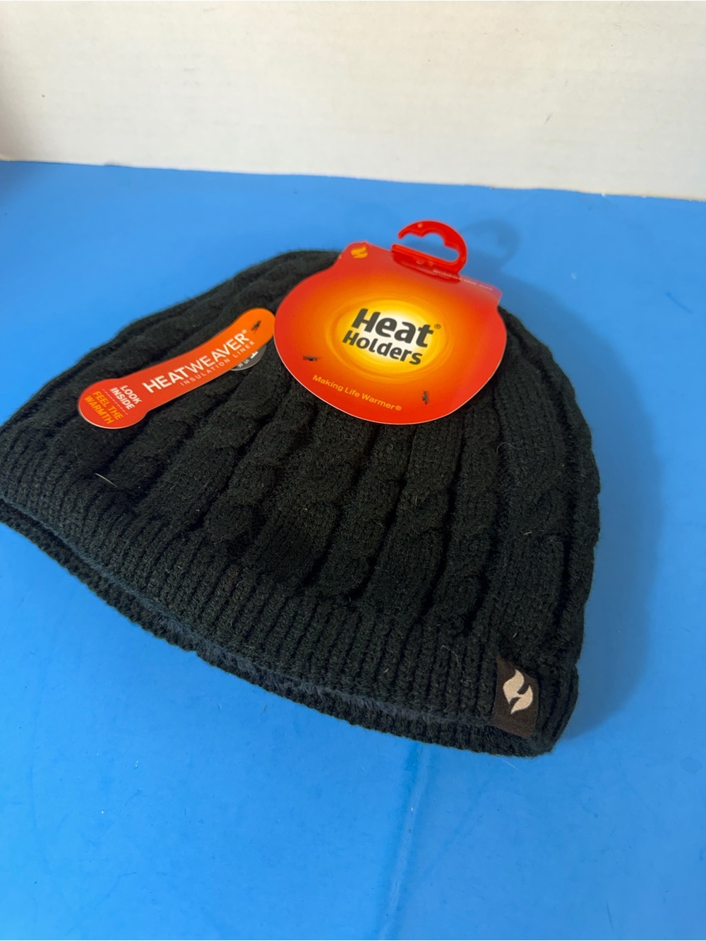 Black Knit Beanie Hat - HeatWeaver Insulated Winter Cap